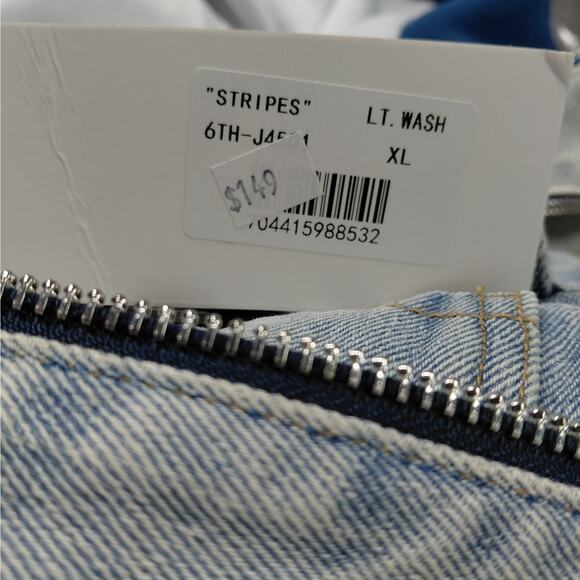 6th NBRHD Stripes Men’s Light Wash Distressed Denim Jacket XL Streetwear Y2K - Picture 12 of 13